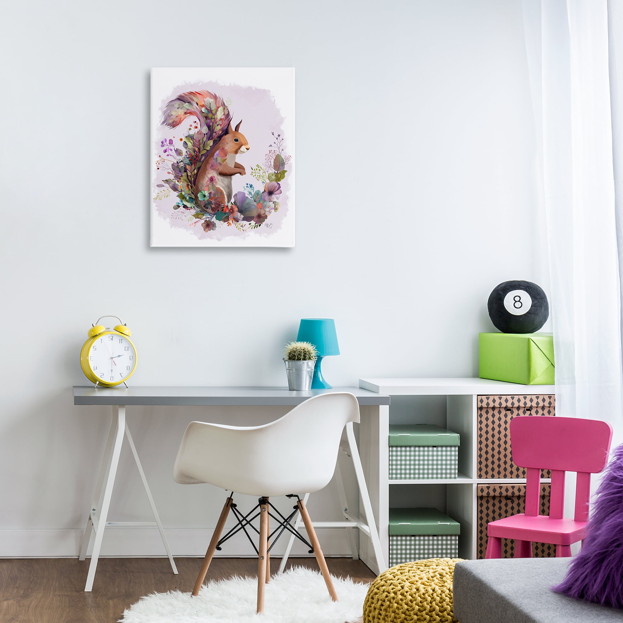Stupell Industries Squirrel & Floral Garland Animals & Insects Painting Gallery Wrapped Canvas Art Print Wall Art, 24 x 30