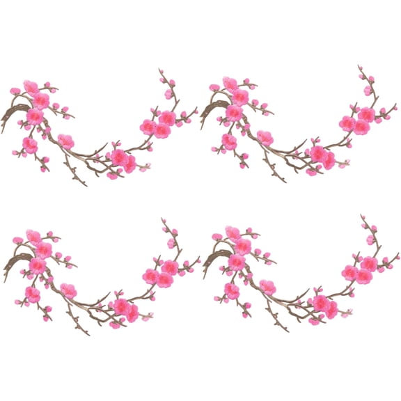4Pcs Cherry Blossom Patches, Embroidered, Embroidery Flower Iron on Patches, Appliques DIY Trim for Jeans Garment Jacket Backpack Decoration Cherry Blossom Patch Flower On