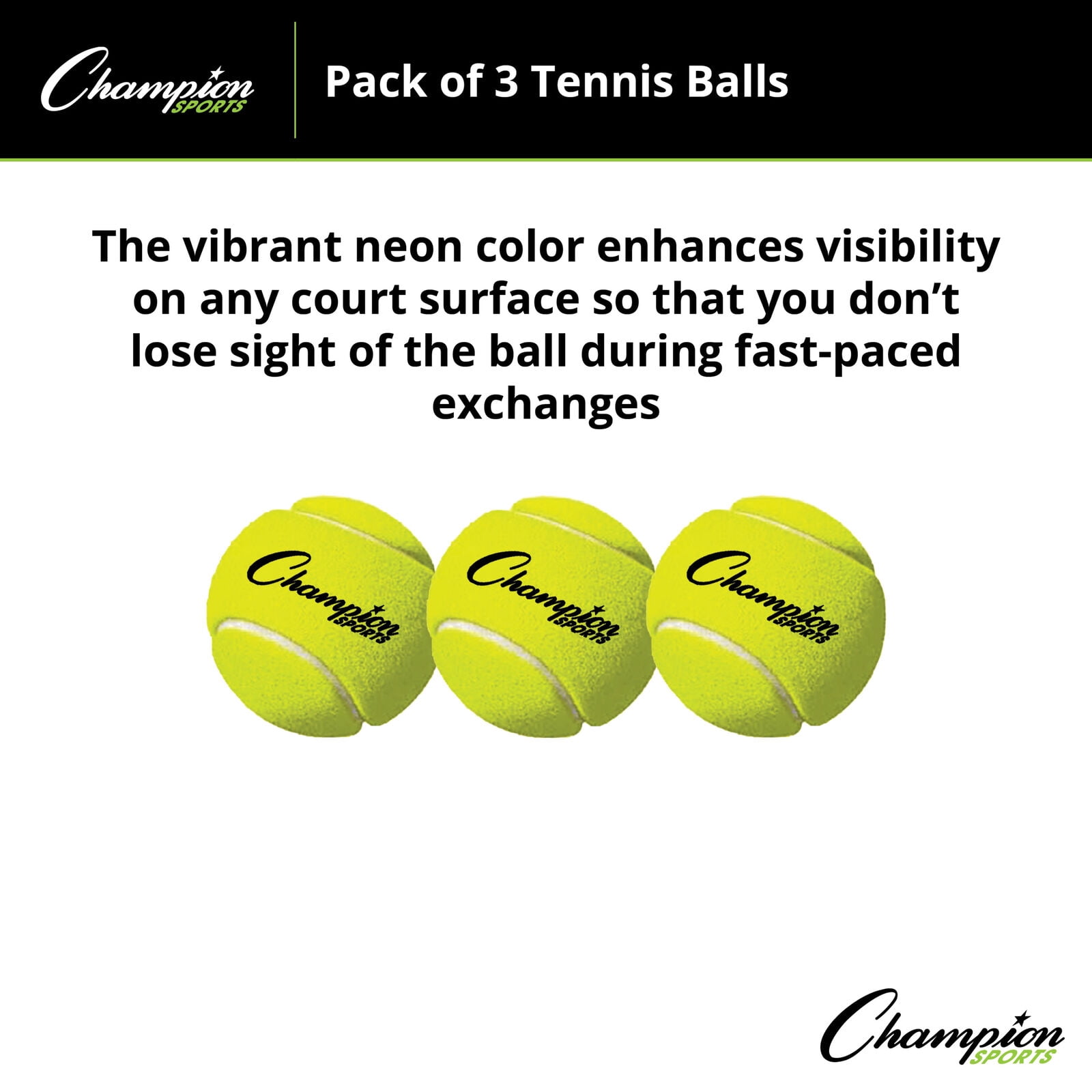 Champion Sports Tennis Balls (3 Pack), (Model: TB3)