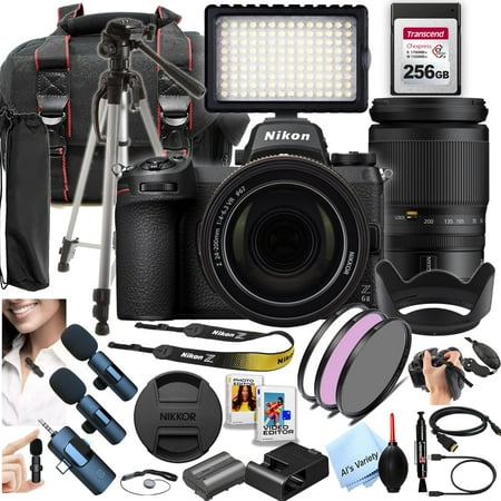 Nikon Z6II Mirrorless Digital Camera 24.5MP Z DX 24-200mm f/4-6.3 VR Lens +256GB CFexpress Memory Wireless Microphones LED Light Filters Case Tripod and More (Content Creator Bundle) Nikon Z6II Mirrorless Digital Camera 24.5MP Z DX 24-200mm f/4-6.3 VR Lens +256GB CFexpress Memory Wireless Microphones LED Light Filters Case Tripod and More (Content Creator Bundle)