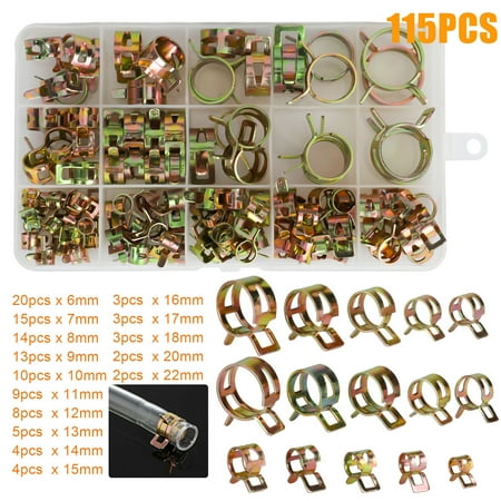 

115PCS 6-22mm Hose Clamps Assortment Kit Steel Spring Clip Water Fuel Tube Air