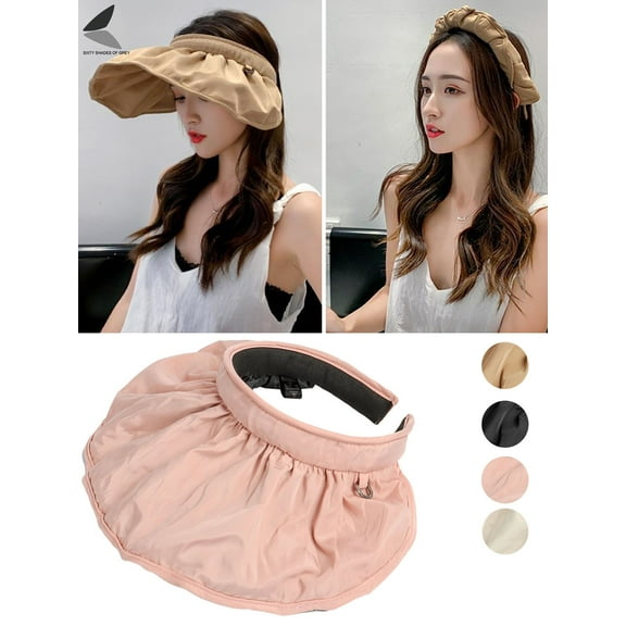 PULLIMORE 2 in 1 Sun Visor Hats Women Large Brim Summer UV Protection Travel Beach Cap (Pink)