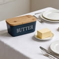 thumbnail image 5 of Butter Dish with Lid,Butter Keeper with Thick Wood Lid,Large Ceramic Butter Container, Kitchen Decor and Accessories for Kitchen Gifts, 5 of 6