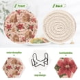 thumbnail image 4 of 6 Pcs Drink Coasters with Holder 3.94in Woven Coasters for Drinks Houses and Flowers Coaster Set for Protection Table, 4 of 7