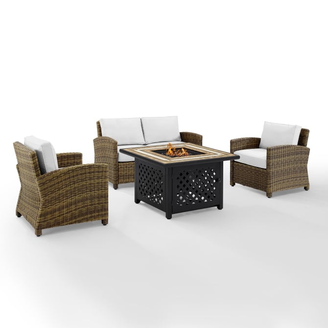 Crosley Furniture Bradenton 4 Pieces Outdoor Convo Set with Fire Table - Sunbrella
