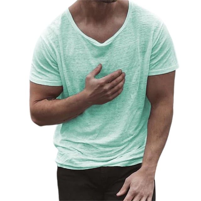 Male Casual Solid Color Top Shirt Round Neck Blouse Solid Raglan Sleeve Button Tops Blouse T Shirt