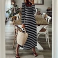 thumbnail image 2 of Women's Striped Dresses Long Sleeve V Neck Tunic Split Long Casual Spring Fall Trendy Dress Gray,M, 2 of 5