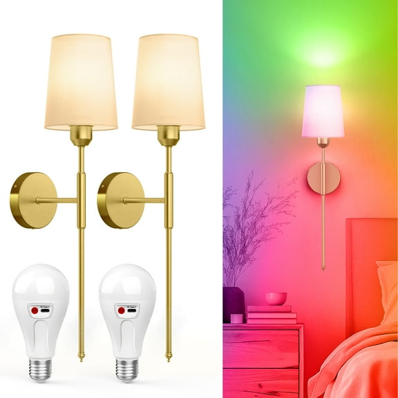 Battery Operated Wall Sconce Rechargeable Wall Light Battery Powered Wall Sconces With Remote For Living Room Bedroom Hallway (Set of 2)