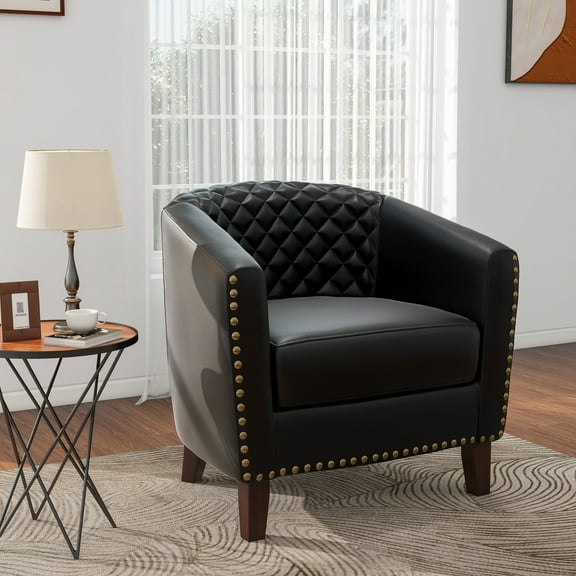 DREAMSIDEA Morden Accent Chair Faux Leather Armchair Comfy Upholstered Single Sofa Chair for Living Room, Black