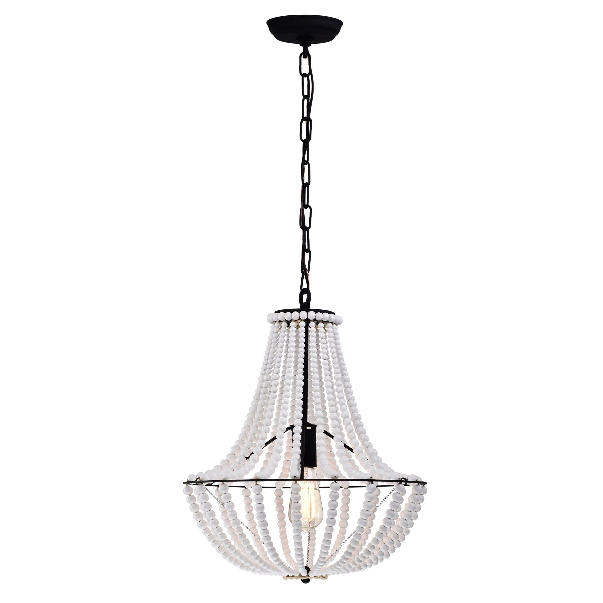 Roly 16 in. 1-Light Indoor White and Matte Black Finish Pendant with Light Kit