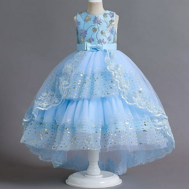 Especial para niñas vestido bordado cuentas lentejuelas flor cola falda