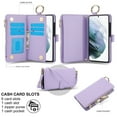 thumbnail image 2 of for Samsung Galaxy S21 FE Wallet Case with Card Holder - PU Leather Case Detachable Crossbody Strap & Wristband & Secure Ring, Shockproof Protective RFID Blocking Zipper Purse Phone Cover, Violet, 2 of 7