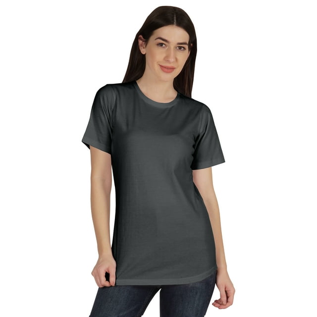 Inkmeso T-Shirt Basique à Col Rond pour Femmes, Manches Courtes, Coupe Régulière, Long Tee, Haut d'Entraînement