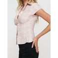 thumbnail image 4 of Women Y2k Short Sleeve Button Up Shirt Lapel Collar V Neck Plaid Open Front Blouse Basic Casual Going Out T-Shirt Pink M, 4 of 8