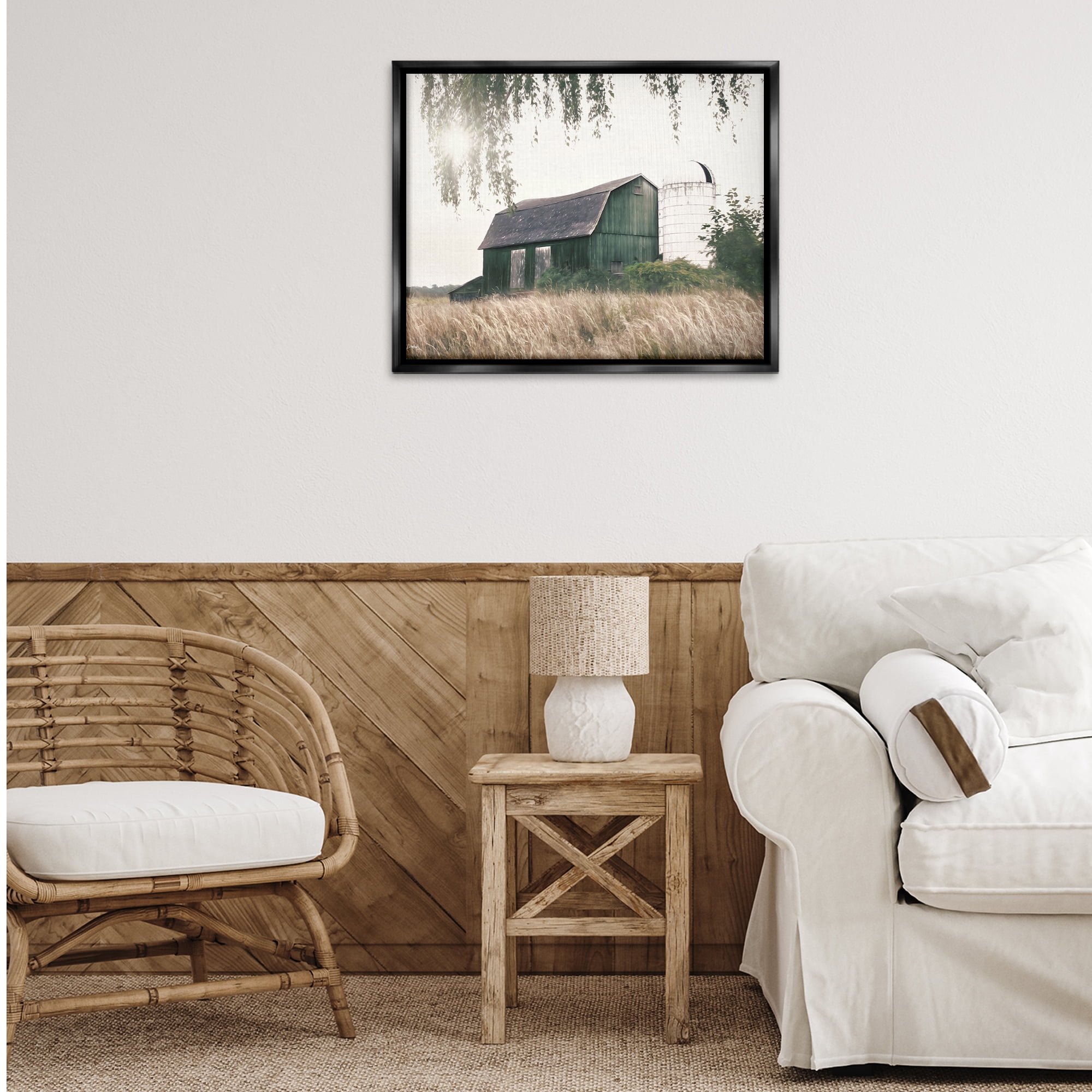 Stupell Industries Green Rustic Barn Landscape Photography Black Floater Framed Canvas Art Print Wall Art, 31 x 25