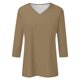 thumbnail image 4 of Camiseta básica de verano informal de color liso con cuello en V para mujer - Poliéster, manga 3/4, aberturas laterales - S-XXL, 4 of 5