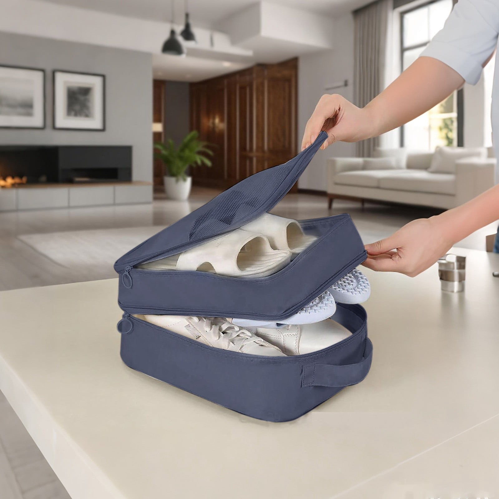 Shoe Storage Bag Organizer for Travel, Holds 2 Pair of Shoes, Portable Luggage Shoe Pouch for Women Teens, Daily Use Shoe Carryall, Compact Travel Accessory