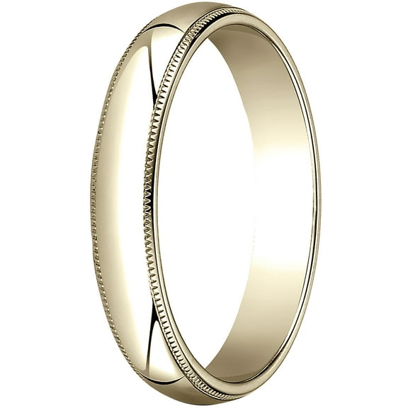 Mens 18K Yellow Gold, 4.0mm Traditional Dome Oval Wedding Band with Milgrain (sz 8)