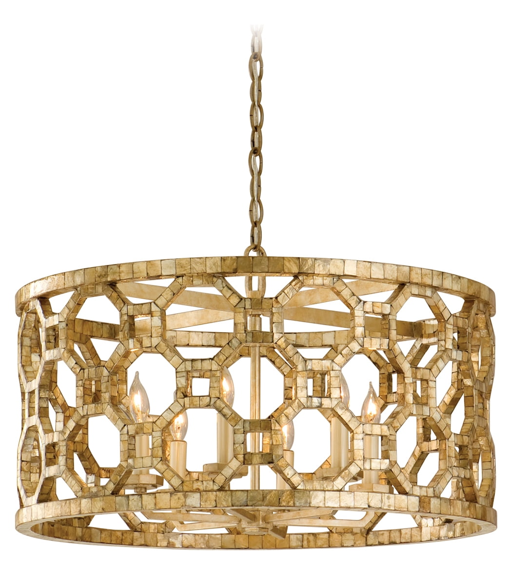 Six Light Stained Silver Leaf Drum Shade Pendant - Walmart ...
