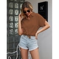 thumbnail image 3 of Top con botones de Color liso, camisa de manga corta para mujer, camisa de Color liso, blusa con cuello vuelto, diseño aerodinámico, 3 of 5