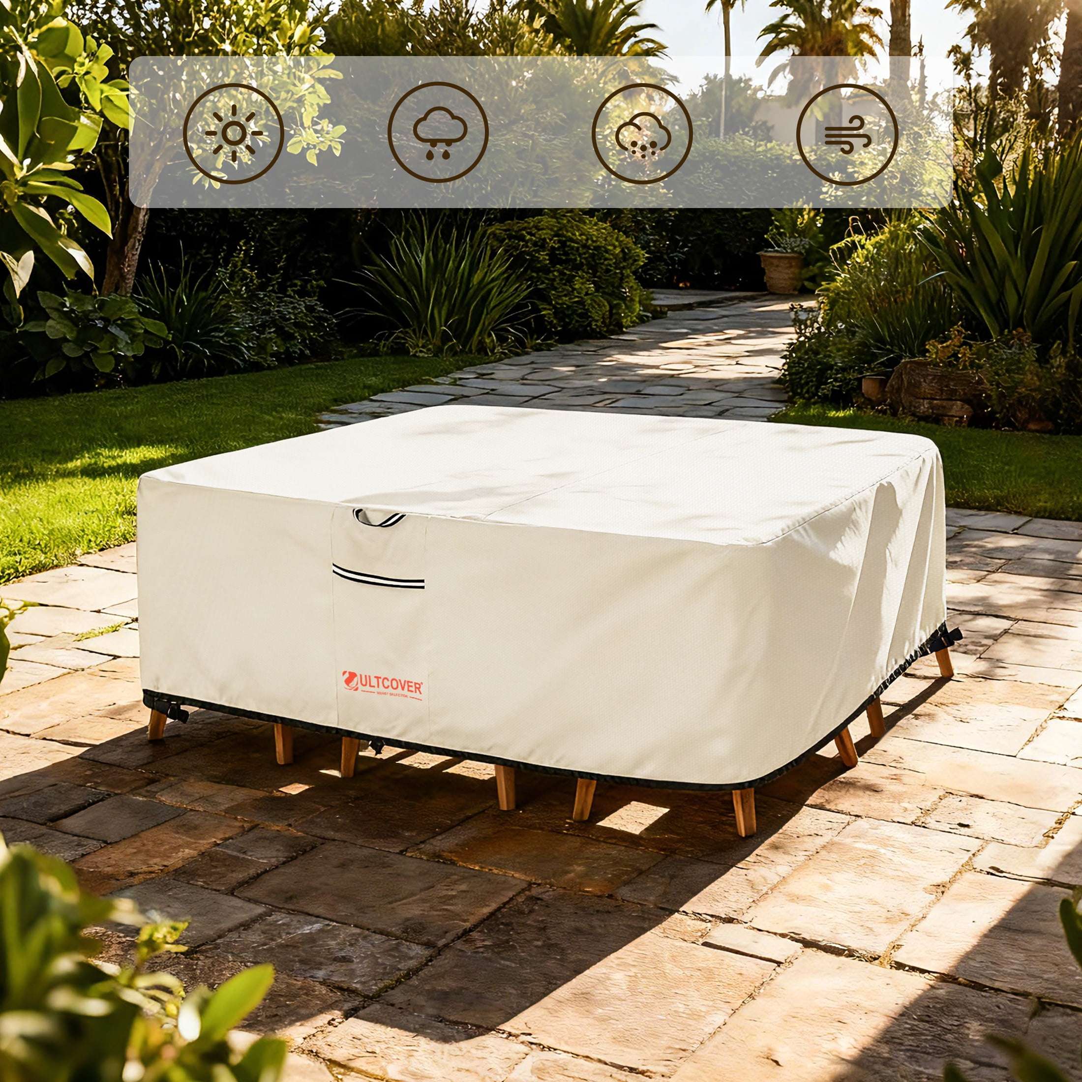 ULTCOVER Smart Selection 111"x74" Patio Table Chair Set Cover - 600D PVC Oxford Fabric, Waterproof, Dust-Proof, Tear & Sun Resistant with Reflective Strips