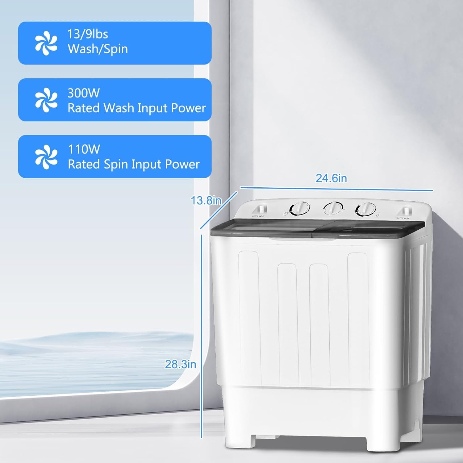 Dimedeal 22lbs Portable Washer Twin Tub Compact with Drain Pump, Semi-Automatic Washer Spinner Combo