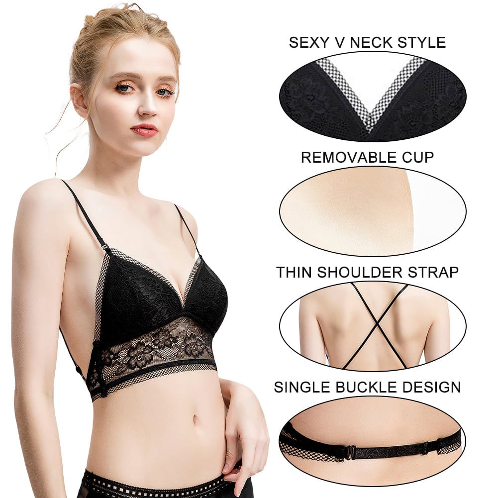 Low Back Bra for Backless Dress Starry Bra, Wireless Lifting Lace Bra Sexy  Backless (Black,36D) : : Clothing, Shoes & Accessories