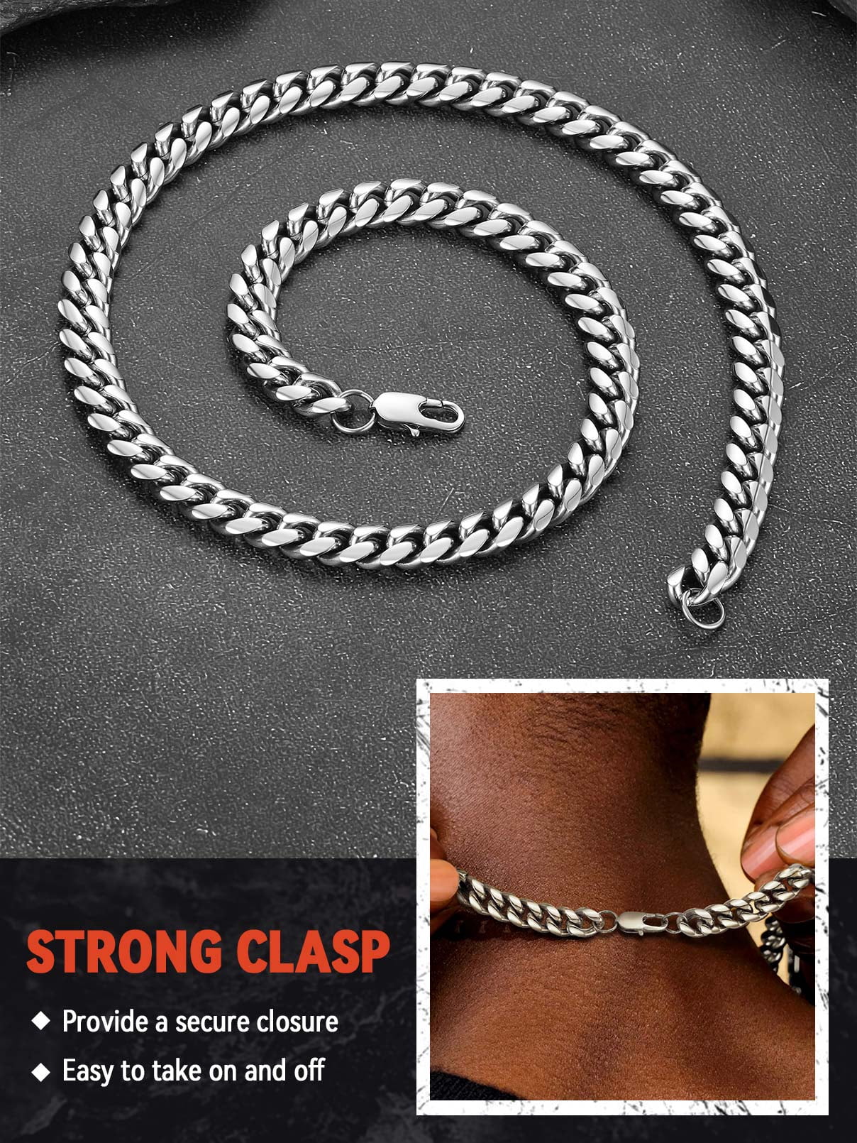 FaithHeart Chunky Miami Cuban Link Chain Men Necklace Stainless Steel Hip Hop Chains Necklaces 10mm Width 30 Inches Length Jewelry with Gift Box for Dad Son Father's Day