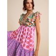 thumbnail image 5 of Multicolor Floral Patchwork V-Neck Ruffle Sleeve A-Line Short Dress For Women, 5 of 8