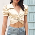 thumbnail image 2 of Fesfesfes Summer Tops for Womem Tshirt Cross Back Bandage Bubble Sleeve Short Tops Shirt Blouse Women's Doll Neck Short Sleeve Shirt V Neck T Shirt Tunic Blouse Summer, 2 of 5