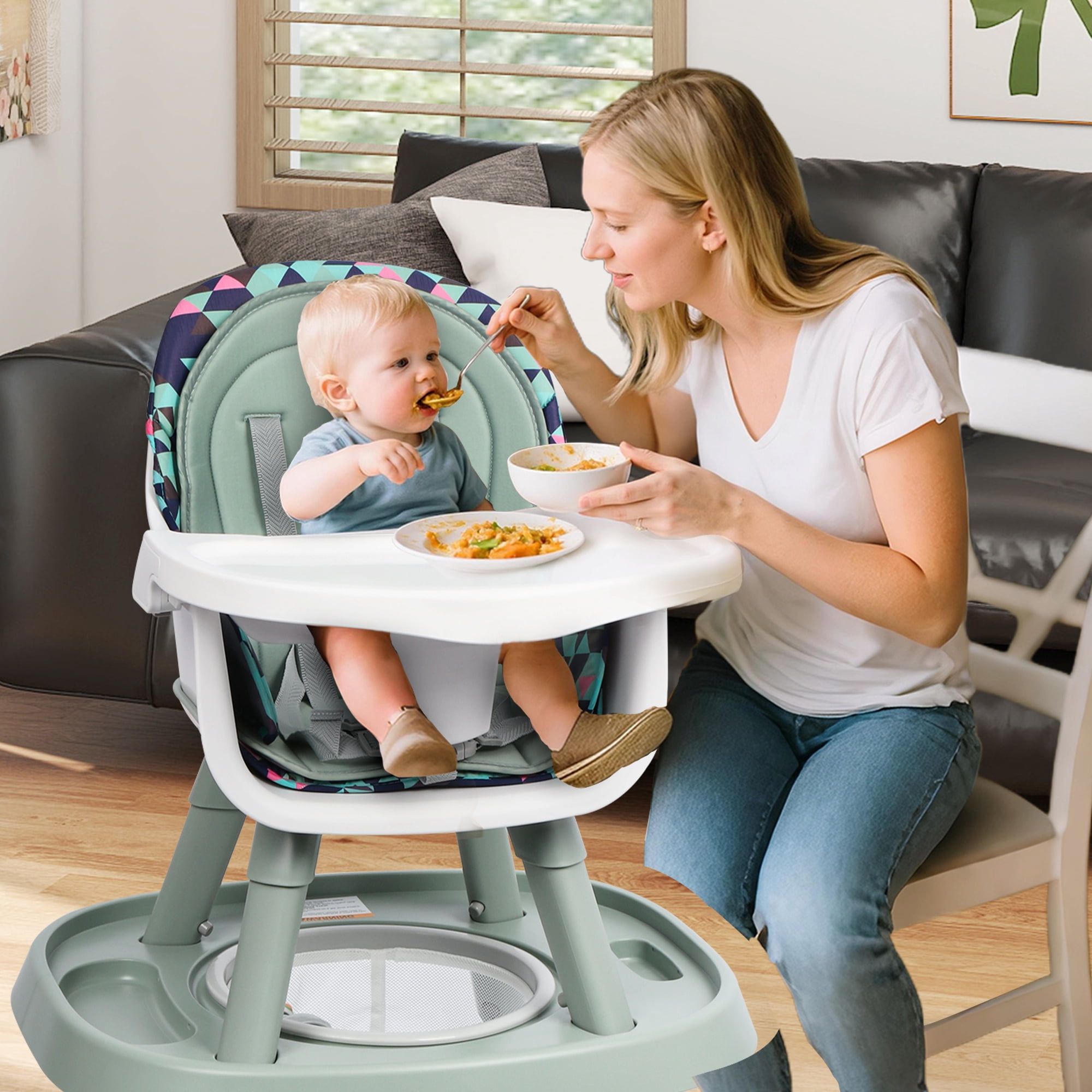 Reasea 15-in-1 Portable Baby High Chair, Convertible High Chair for Babies and Toddlers, Light Green