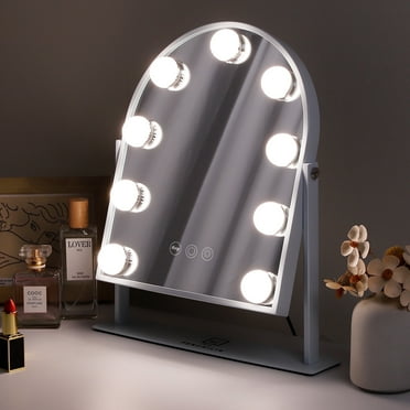 Fenchilin Arched Vanity Makeup Mirror with Lights Metal Tabletop White 12''x14''