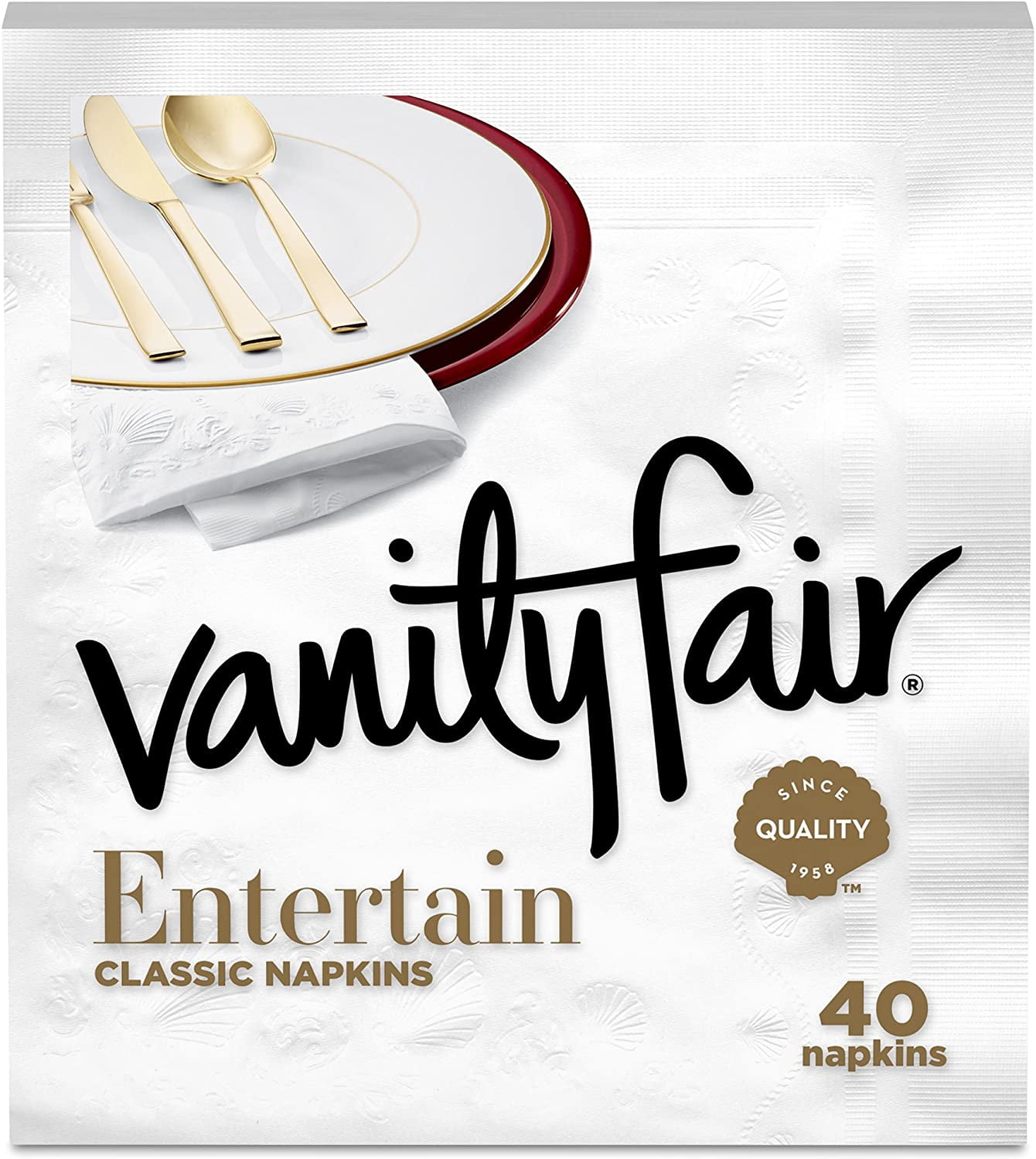 Vanity Fair Entertain Paper Napkins, 320 3-Ply Disposable Napkins, Dinner Size (8 packs of 40 Napkins)