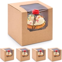 CEYAZYE 20Pcs Paper Cupcake Boxes Pre-Assembled Baking Paper Cupcake Boxes with Transparent Windows Liners for Family Gatherings,Weddings,Coffee Shops,Bakeries,Birthday Parties(3.5“x3.5”),Brown