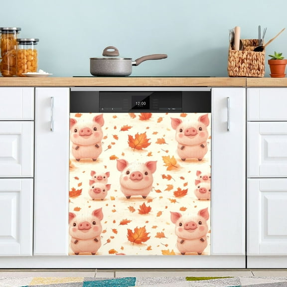 Dishwasher Magnet Cover Magnetic Fridge Door Cover Home Kitchen Decor Lovely Pig and Leaf 23"x 26"