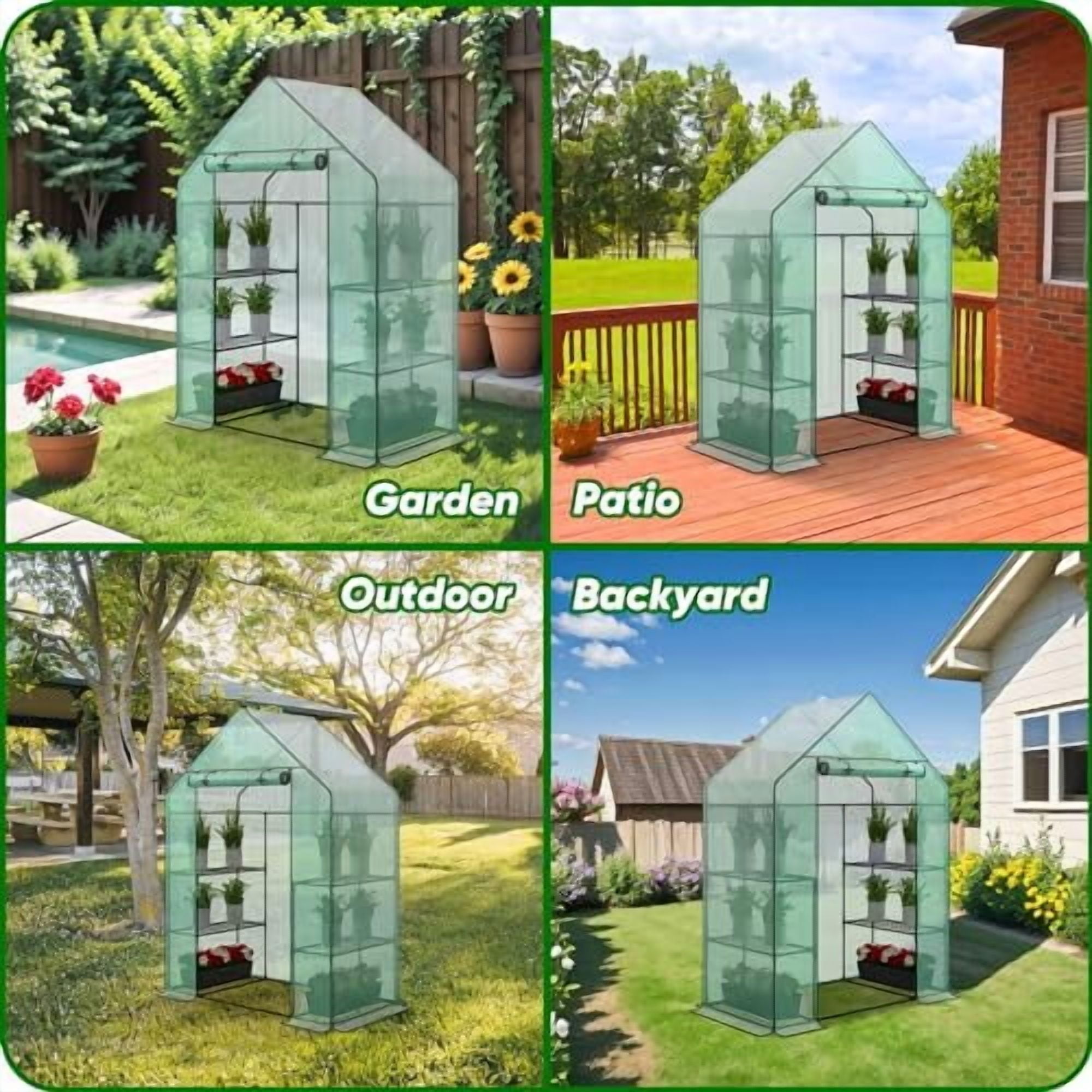 Outdoor Portable Walk-in Greenhouse 3 Tiers 6 Shelves w/ Durable Cover Roll Up Zipper Door Steel Frame Windows Greenhouse w/ Ground Pegs, Ropes for Garden, Patio, Backyard