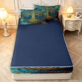 thumbnail image 4 of Homewish Boho Tree Of Life Zipper Twin Comforter Sets with Fitted Sheet and 2 Pillowcases,Botanical Design Zipper Bedding Set,Blue Gold,Navy Blue Reversible,4pcs, 4 of 8