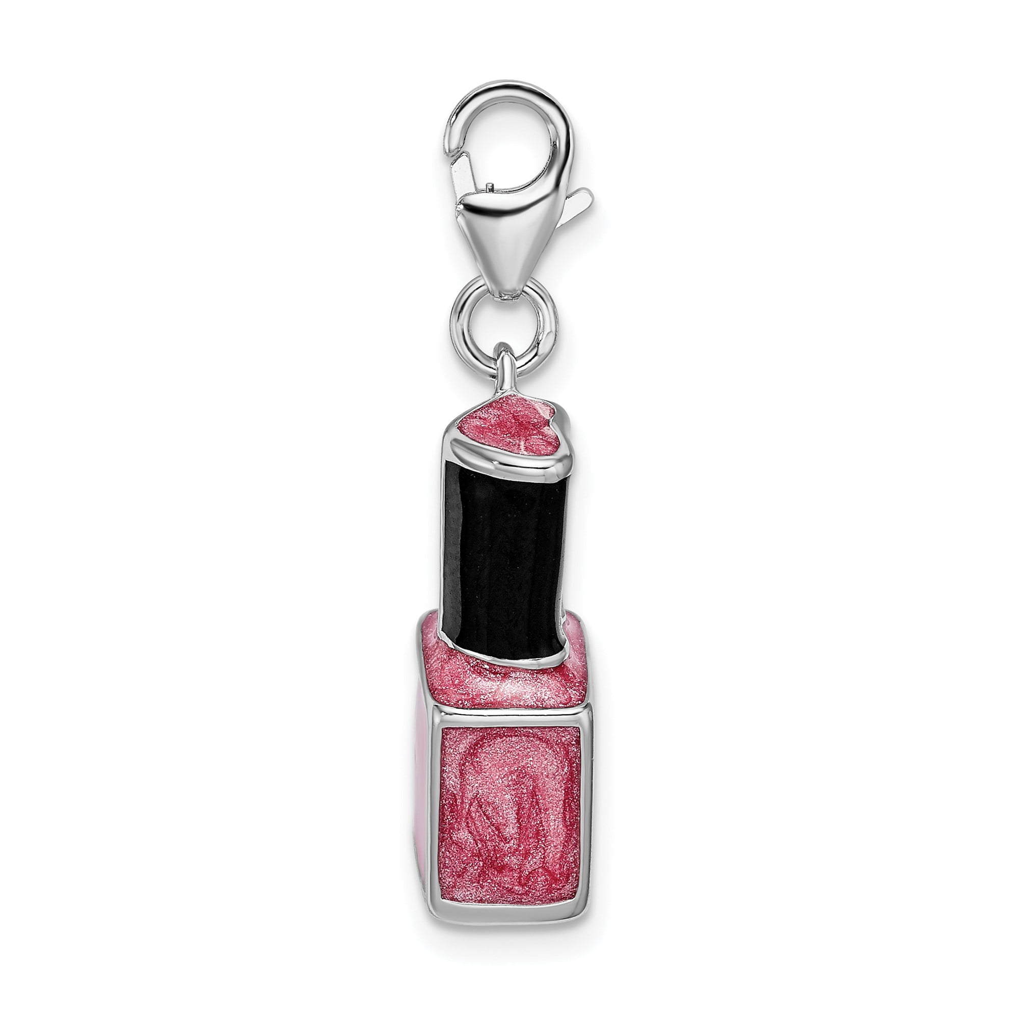 Sterling Silver Pink Nail Polish Charm with Enamel for Women, Beauty Symbol Pendant or Bracelet Accessory, Fashion Jewelry Trendy Style