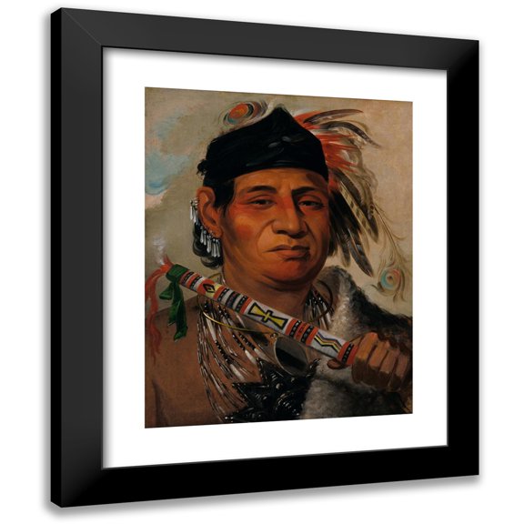 George Catlin 12x14 Black Modern Framed Museum Art Print Titled - Mah-Kee-Mee-Teuv, Grizzly Bear, Chief of the Tribe (1831)