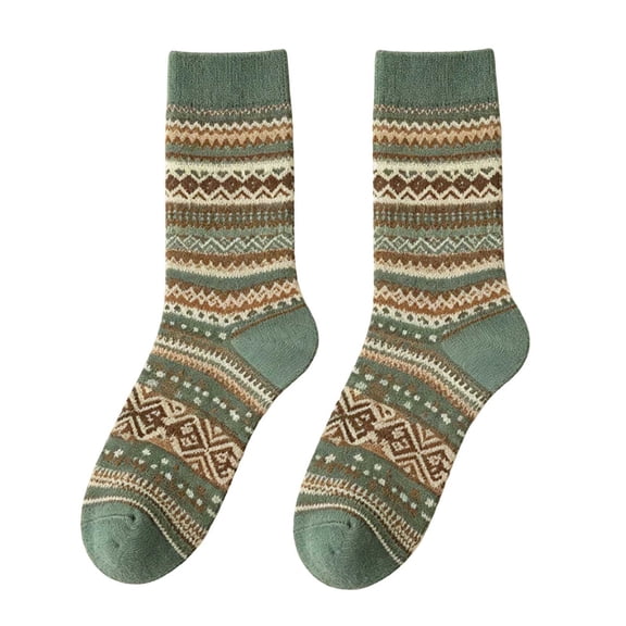 Cmfcve Womens Fair Isle Crew Socks Retro Geometric Pattern Mid‑Calf Socks Thick Warm Casual Socks 1-Pack