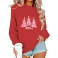 thumbnail image 5 of SYMOID Womens Red Christmas Oversized Cotton Sweatshirt - Merry Christmas Lettering & Pink Tree Print, Crew Neck Long Sleeve Festive Casual Top (S-XXL),Size S, 5 of 6
