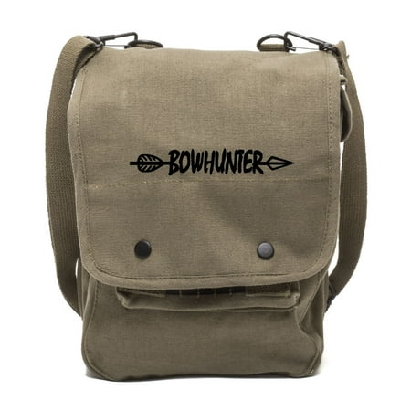 Bow Hunter with Arrow Canvas Crossbody Travel Map Bag Case in Olive & Black