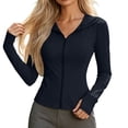 thumbnail image 2 of Casual Fall Spring Fall Outfits Women's Zipper Hoodie Solid Color Top Sunscreen Clothing Yoga Wear Black L, 2 of 8