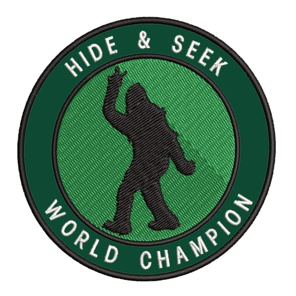Bigfoot Hide & Seek World Champion 3.5" Iron On Or Sew On Embroidered Fabric Badge Patch Unexplained Mysteries Iconic Series