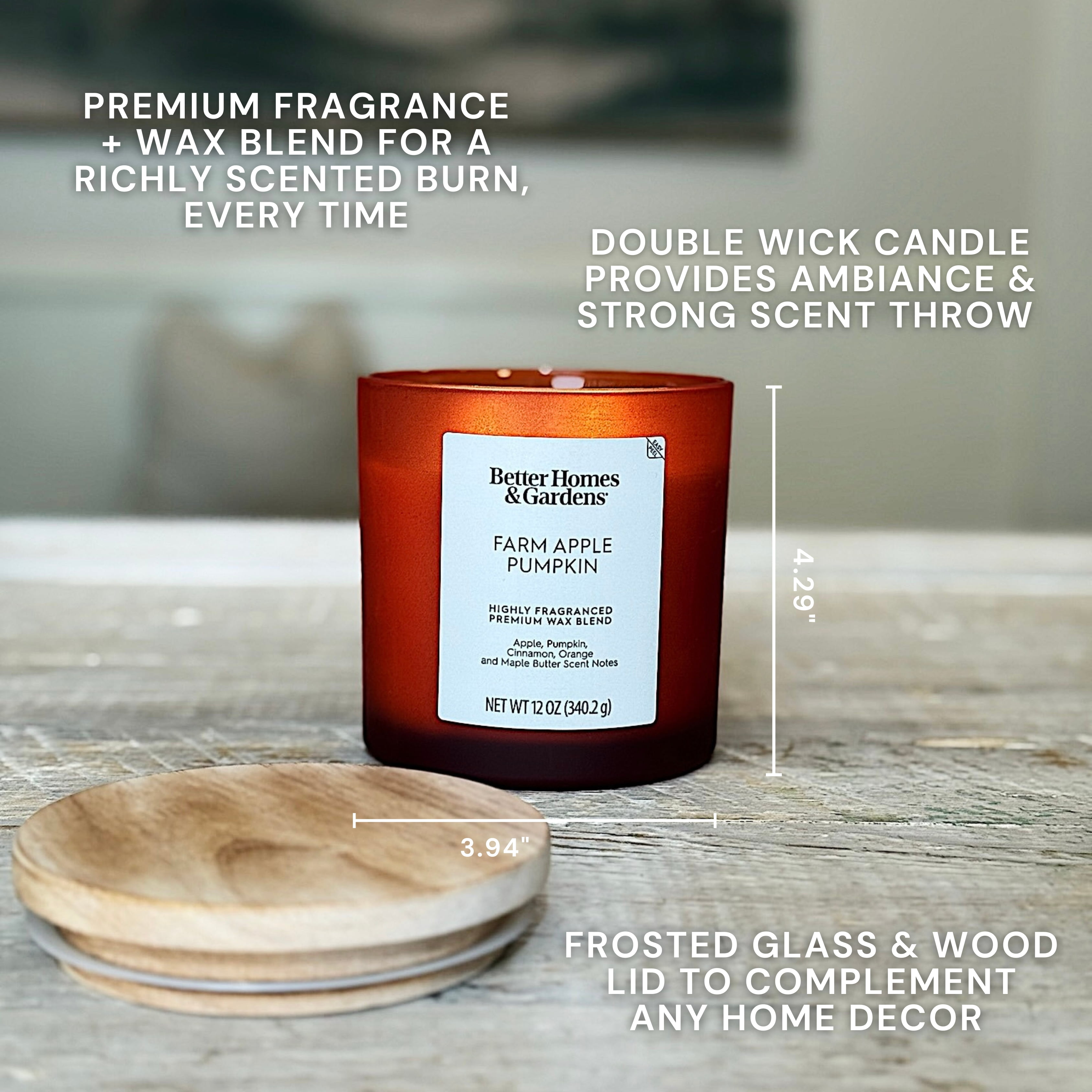 Better Homes & Gardens Farm Apple Pumpkin Scented 2-Wick Frosted Jar Candle, 12 oz