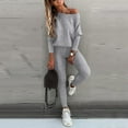 thumbnail image 2 of Womens Two Piece Sweatsuits Long Sleeve Solid Color Off Shoulder Pullover Tops and Jogger Pant Baggy Comfy Casual Fashion Fall Tracksuit Matching Sets, 2 of 7