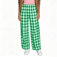 thumbnail image 4 of Cagogo Women's Wide Leg Elastic Waist Trousers with Pockets Plaid Casual Loose Long Pants Trousers Workout Beach Lounge, Green 2XL, 4 of 6