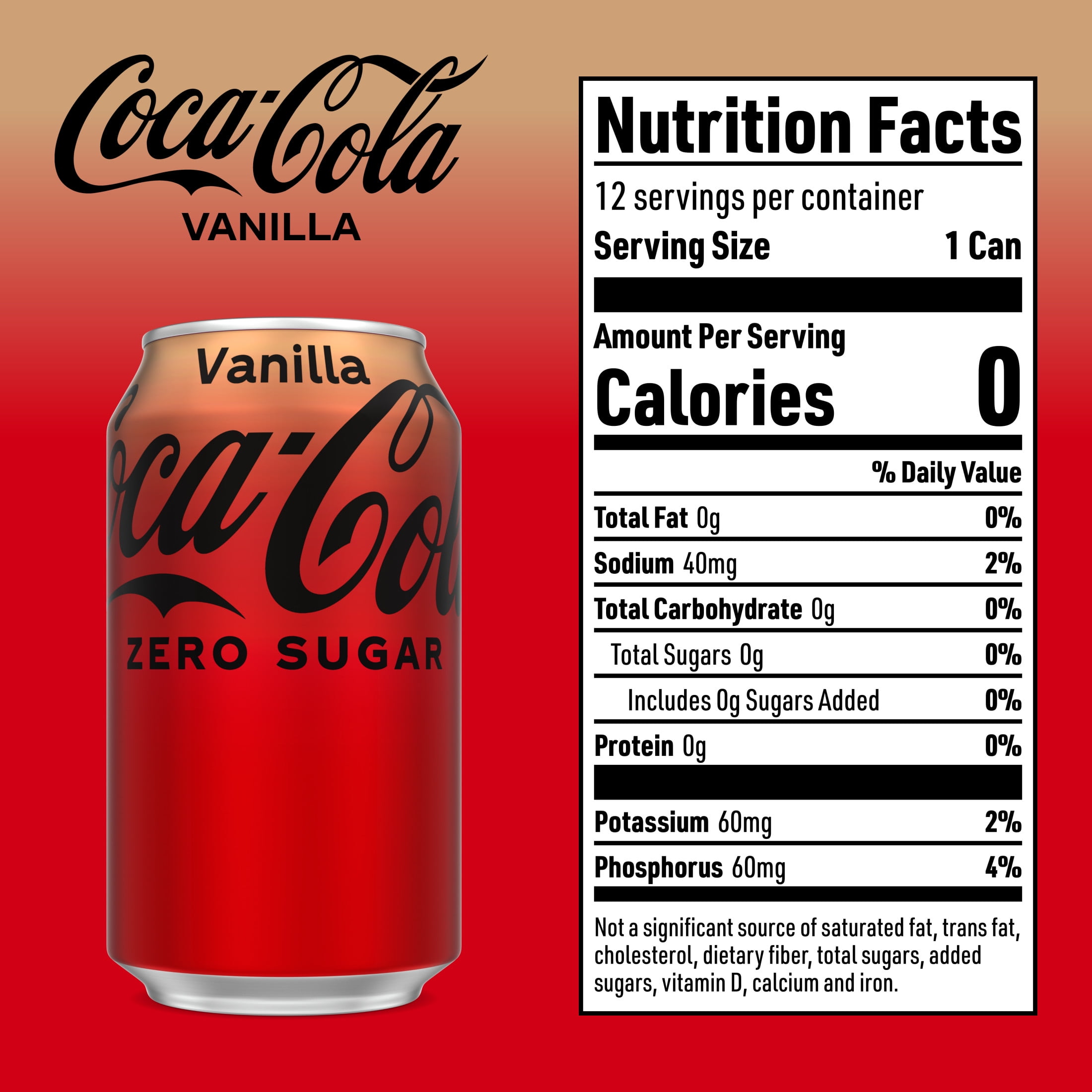 Coca-Cola Zero Sugar Vanilla Soda Pop Fridge Pack Cans, 12 fl oz, 12 Pack