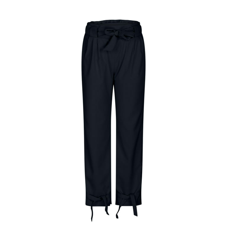 SELONE High Waisted Trousers Women Pull On Strappy Sweatpants Loose Baggy  High Waisted Long with Pockets Taper Leg Solid Athletic Pants Office Pants