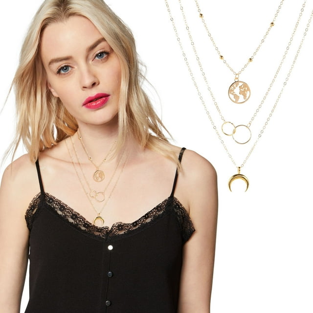 mtvxesu Necklaces Pendants Fashion Ladies Multilayer Map Necklace Personality Boho Multilayer Necklace